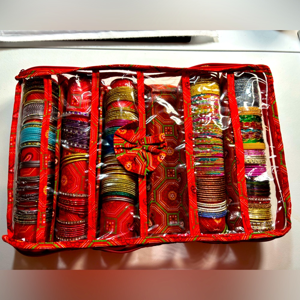6 Roll Square Bangle Cover Bag INDIAN Chudi Kangan Watch - Travel Case Storage